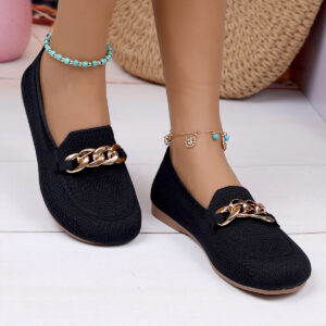 Womens Breathable Metal-chain Loafers With Soft Soles